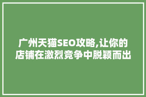 广州天猫SEO攻略,让你的店铺在激烈竞争中脱颖而出