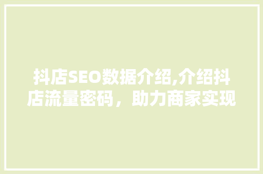 抖店SEO数据介绍,介绍抖店流量密码，助力商家实现精准营销
