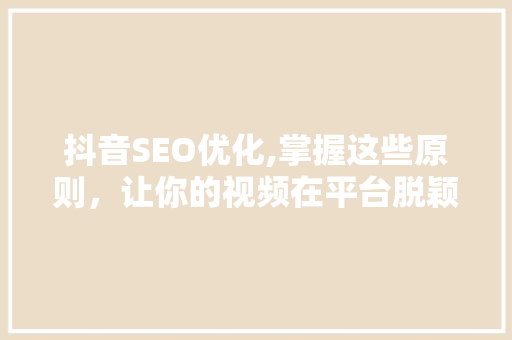 抖音SEO优化,掌握这些原则，让你的视频在平台脱颖而出