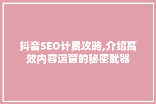抖音SEO计费攻略,介绍高效内容运营的秘密武器