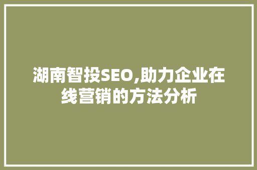 湖南智投SEO,助力企业在线营销的方法分析