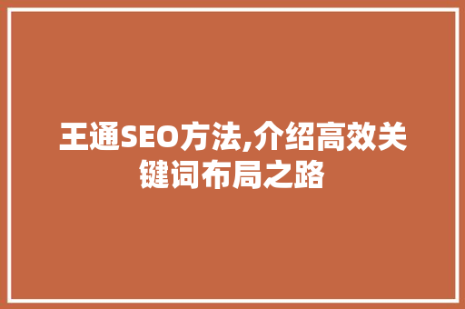 王通SEO方法,介绍高效关键词布局之路