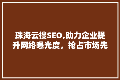 珠海云搜SEO,助力企业提升网络曝光度，抢占市场先机