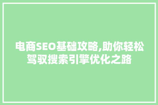 电商SEO基础攻略,助你轻松驾驭搜索引擎优化之路