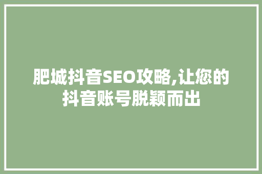 肥城抖音SEO攻略,让您的抖音账号脱颖而出