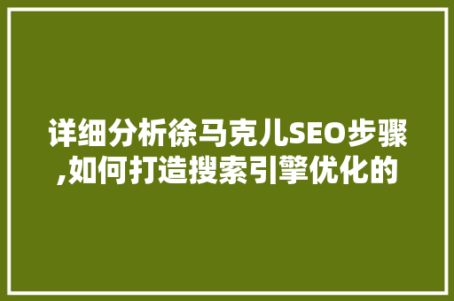 详细分析徐马克儿SEO步骤,如何打造搜索引擎优化的高效之路