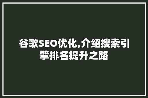 谷歌SEO优化,介绍搜索引擎排名提升之路