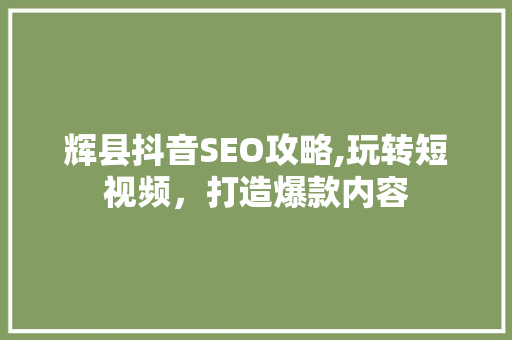 辉县抖音SEO攻略,玩转短视频，打造爆款内容