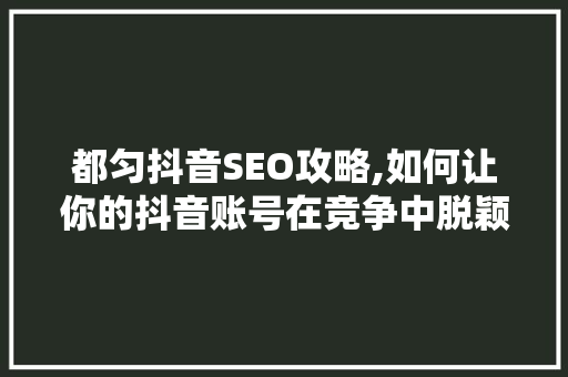 都匀抖音SEO攻略,如何让你的抖音账号在竞争中脱颖而出
