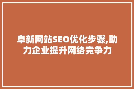 阜新网站SEO优化步骤,助力企业提升网络竞争力