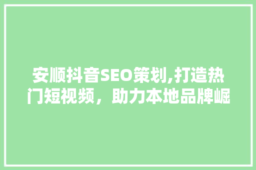 安顺抖音SEO策划,打造热门短视频，助力本地品牌崛起