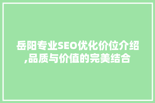 岳阳专业SEO优化价位介绍,品质与价值的完美结合