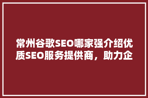 常州谷歌SEO哪家强介绍优质SEO服务提供商，助力企业扬帆起航