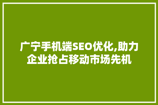 广宁手机端SEO优化,助力企业抢占移动市场先机