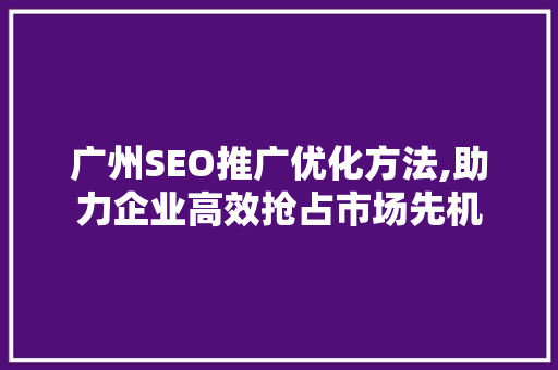 广州SEO推广优化方法,助力企业高效抢占市场先机 友链在线