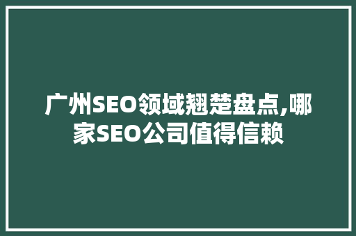 广州SEO领域翘楚盘点,哪家SEO公司值得信赖 SEO教程
