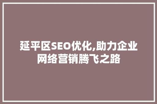 延平区SEO优化,助力企业网络营销腾飞之路 Web前端