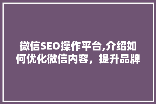 微信SEO操作平台,介绍如何优化微信内容，提升品牌影响力