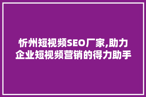 忻州短视频SEO厂家,助力企业短视频营销的得力助手