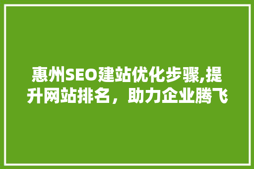 惠州SEO建站优化步骤,提升网站排名，助力企业腾飞