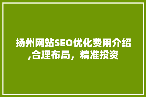 扬州网站SEO优化费用介绍,合理布局，精准投资