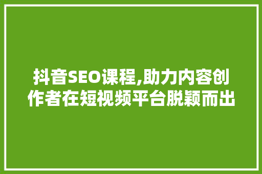 抖音SEO课程,助力内容创作者在短视频平台脱颖而出