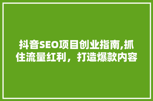 抖音SEO项目创业指南,抓住流量红利，打造爆款内容