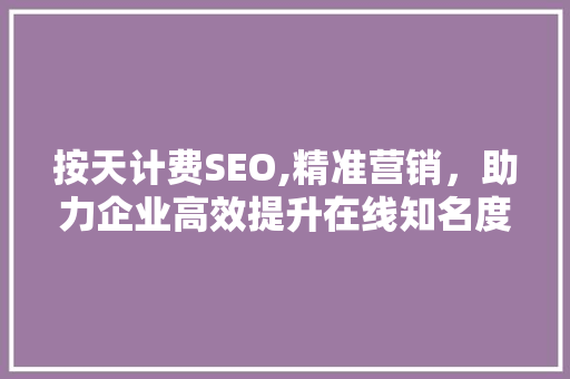 按天计费SEO,精准营销，助力企业高效提升在线知名度