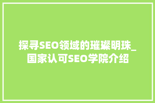 探寻SEO领域的璀璨明珠_国家认可SEO学院介绍