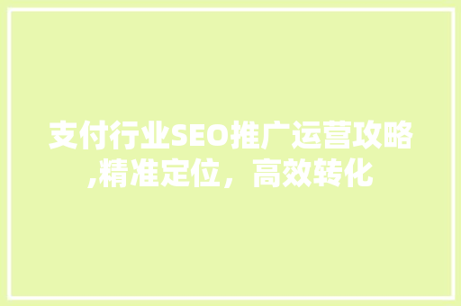 支付行业SEO推广运营攻略,精准定位，高效转化