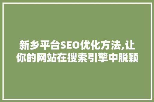 新乡平台SEO优化方法,让你的网站在搜索引擎中脱颖而出