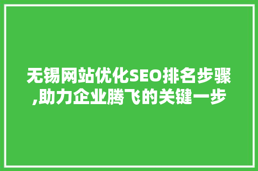 无锡网站优化SEO排名步骤,助力企业腾飞的关键一步