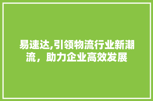 易速达,引领物流行业新潮流，助力企业高效发展