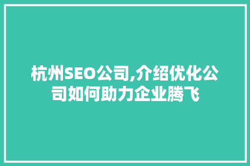 杭州SEO公司,介绍优化公司如何助力企业腾飞