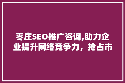 枣庄SEO推广咨询,助力企业提升网络竞争力，抢占市场先机