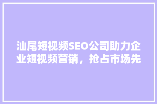 汕尾短视频SEO公司助力企业短视频营销，抢占市场先机