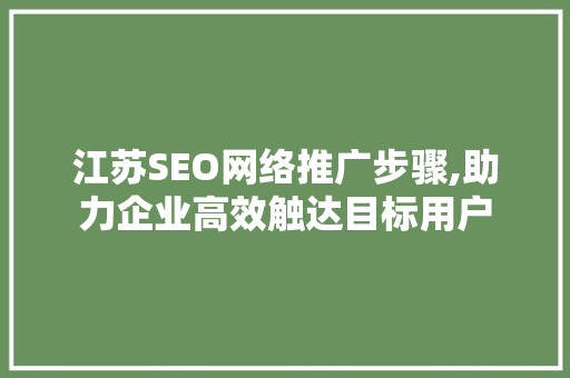江苏SEO网络推广步骤,助力企业高效触达目标用户