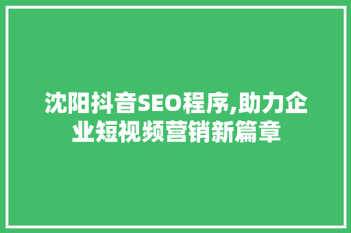 沈阳抖音SEO程序,助力企业短视频营销新篇章