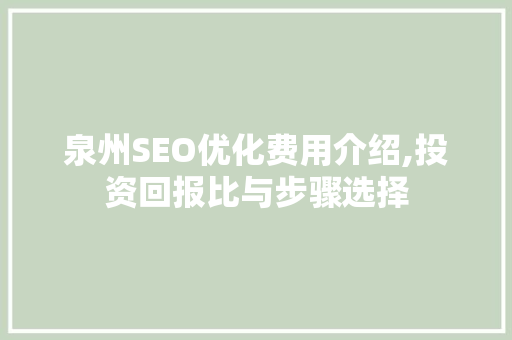 泉州SEO优化费用介绍,投资回报比与步骤选择