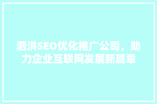 泗洪SEO优化推广公司，助力企业互联网发展新篇章