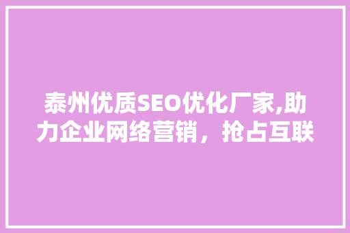泰州优质SEO优化厂家,助力企业网络营销，抢占互联网市场制高点