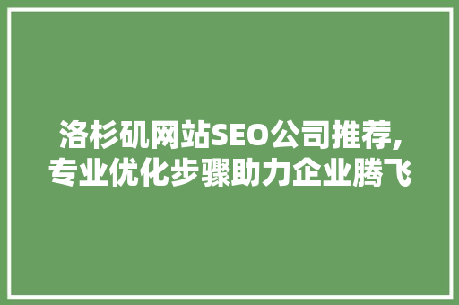 洛杉矶网站SEO公司推荐,专业优化步骤助力企业腾飞