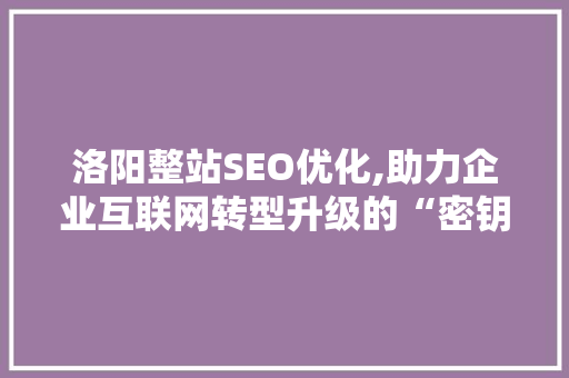 洛阳整站SEO优化,助力企业互联网转型升级的“密钥”