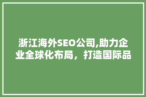 浙江海外SEO公司,助力企业全球化布局，打造国际品牌影响力