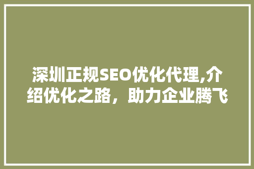 深圳正规SEO优化代理,介绍优化之路，助力企业腾飞