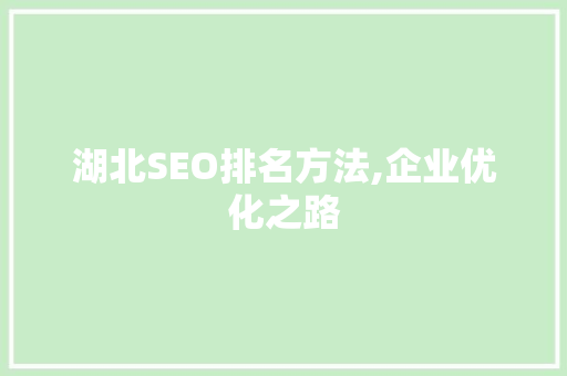 湖北SEO排名方法,企业优化之路