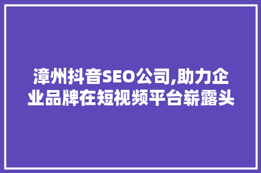 漳州抖音SEO公司,助力企业品牌在短视频平台崭露头角