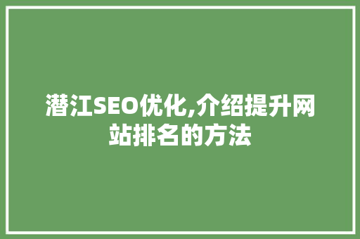 潜江SEO优化,介绍提升网站排名的方法