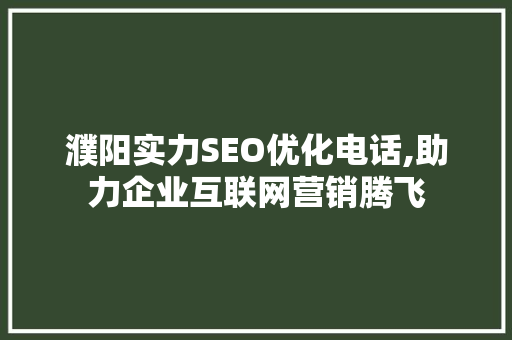 濮阳实力SEO优化电话,助力企业互联网营销腾飞
