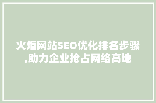 火炬网站SEO优化排名步骤,助力企业抢占网络高地